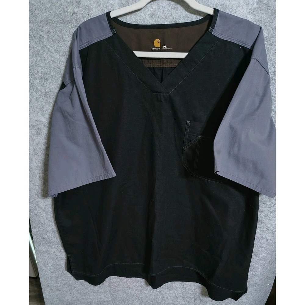 Carhartt C14108 Ripstop Scrub Top Mens 2XL Black Grey Workwear V-Neck Shirt